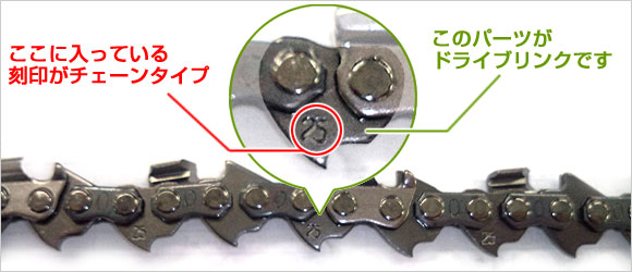 ドライブリンクに刻印されたチェン型式の確認方法