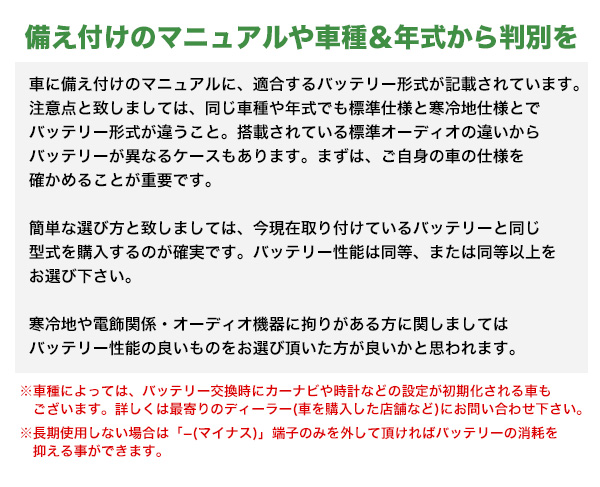 備え付けのマニュアルや車種＆形式から判別を