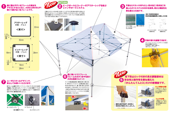 新機能で安全で使いやすいフレーム かんたんてんと3