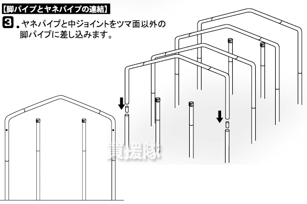 第一ビニールダイムハウス1坪用の組立方法3