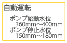 自動運転　ポンプ始動水位360mm～400mm　ポンプ停止水位150mm～180mm