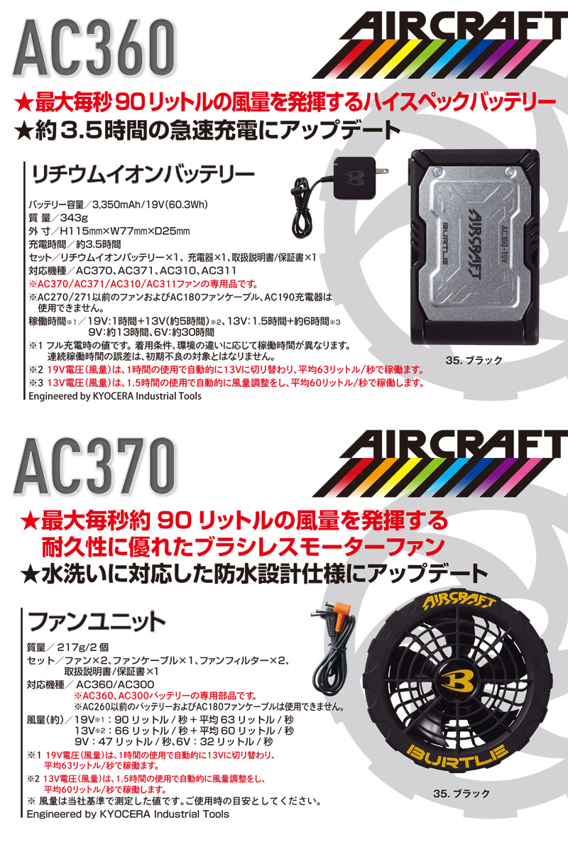 年新型BURTLE バートル V ファンバッテリーセット AC AC