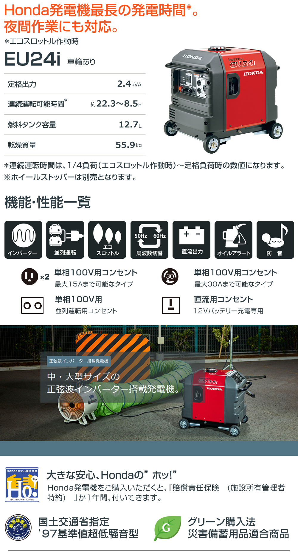 法人限定》ホンダ インバーター発電機 EU24i JN1 【フルカバー】 | 買 