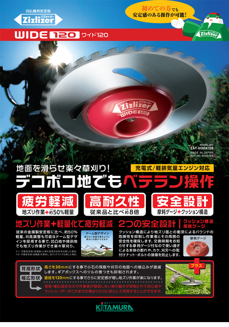 北村製作所 ジズライザー ワイド120 刈払機用 安定板 ZAT-H30A120 買援隊(かいえんたい)