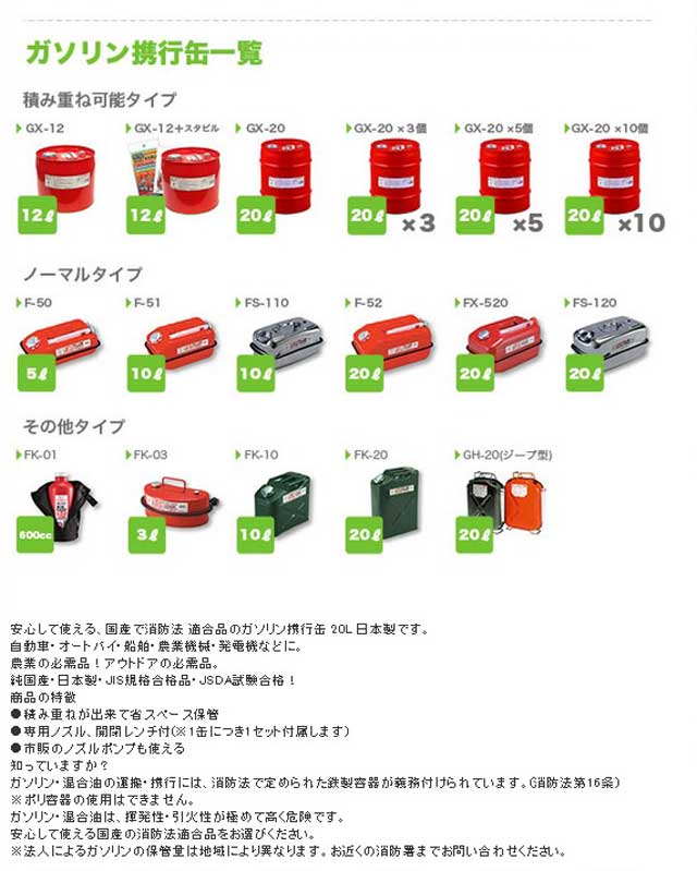 ガソリン携行缶 消防法適合品 20リットル（3個セット） GX-20-3S | 買